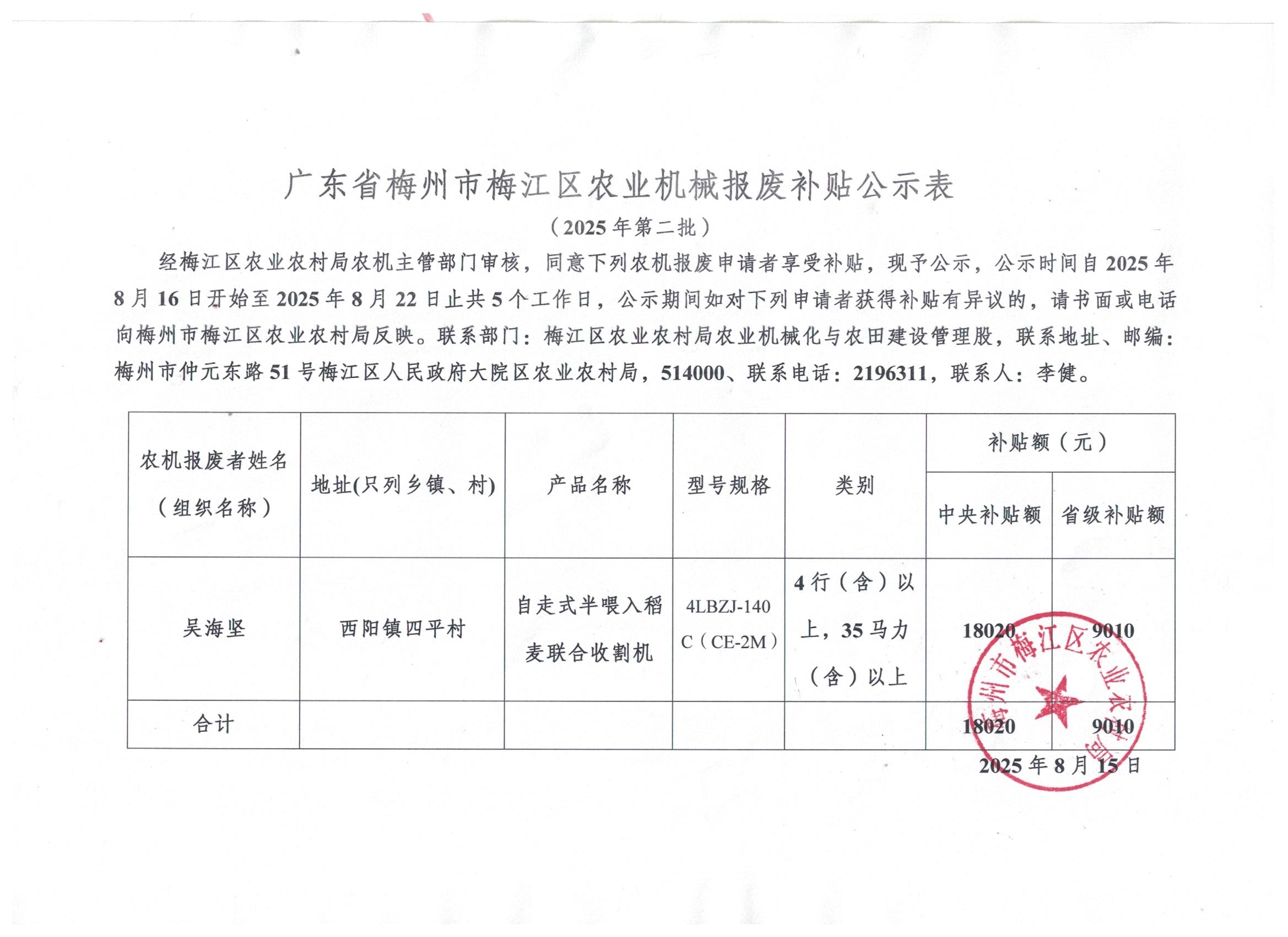 梅江區(qū)農業(yè)機械報廢補貼公示表2025年第二批.jpg